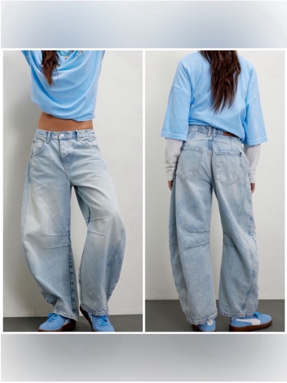 NWOT Free People We The Free Good Luck Mid-Rise Barrel Jeans Aegean blue- 24S IR